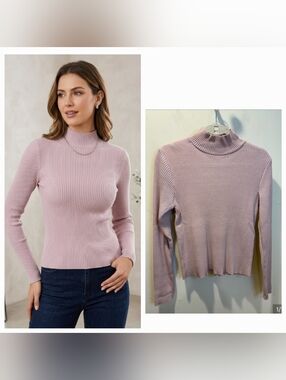 Pierre Cardin Ribbed Mock Neck Sweater in Soft Pink Fits M